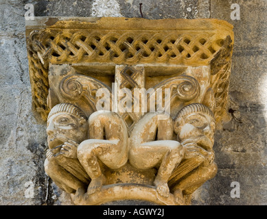 Romanesque capital, west door, Cathedral of Sainte Marie, Olorons, Béarn, France Stock Photo