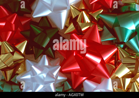 A multi-colored Christmas bow assortment. Would make a great holiday themed background. Stock Photo