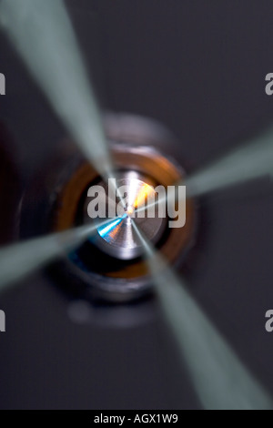 Front view of spray from a diesel engine fuel injector Stock Photo