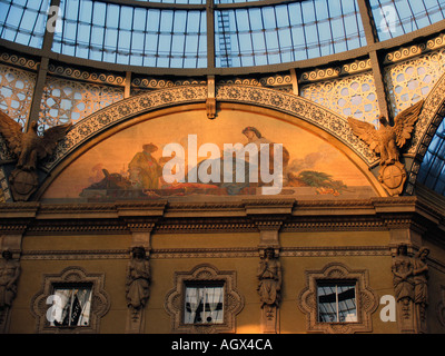 Fresco mural under glass windowed dome of the Galleria Vittorio Emanuele il Salotto di Milano Milan Italy Stock Photo