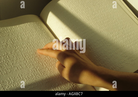 Blind reading Braille book Stock Photo