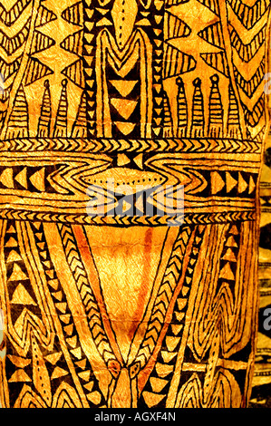 Tapa cloth (barkcloth textile) geometric patterns, originating from the Pacific Islands, Oceania. Traditional hand-painted indigenous textile Stock Photo