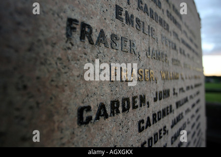Names of the dead written on a memorial stone to military soldiers who died in the first and second world wars Stock Photo