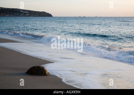 Evening view of the Longships from Gwynver beach near Sennen Cornwall Stock Photo
