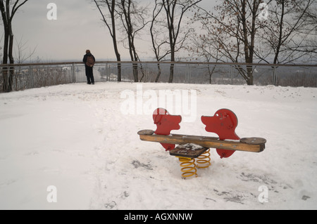 A children's playground in Kiev, Ukraine in the snow Stock Photo