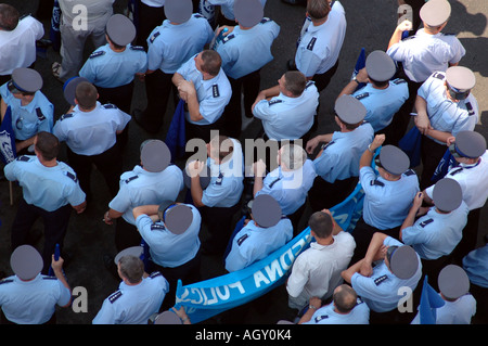 Police officers on protest of polish uniformed services in Warsaw against bad working conditions and low pay Stock Photo