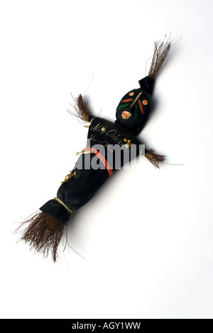 A black voodoo doll on a white background. Stock Photo