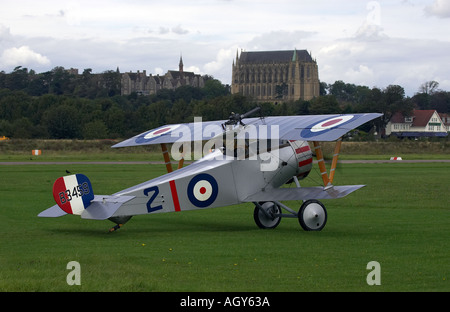 Nieuport 17 Scout replica plane on airfield at Shoreham airshow, Sussex, UK Stock Photo