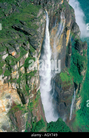 Aerial view of Angel Falls highest waterfall in world in Canaima National Park Auyantepui table mountain Venezuela Stock Photo