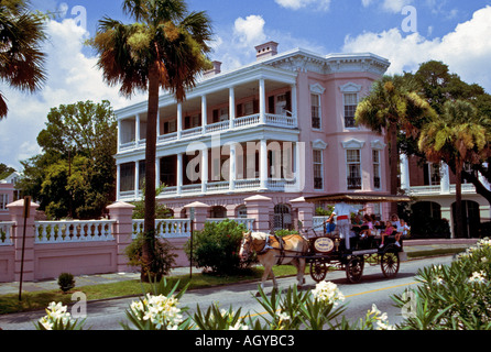 Horse drawn carriages on East Battery Street Charleston South Carolina Stock Photo