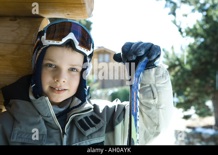 Boy with ski gear, portrait Stock Photo