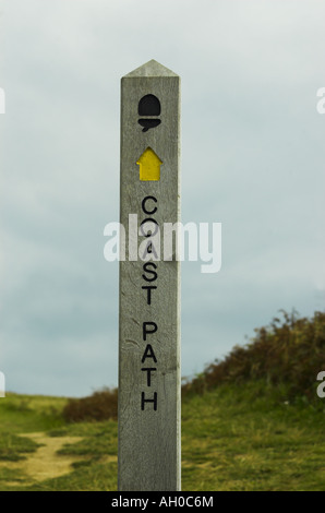 Wooden coastal path with acorn symbol and inner Froward point sign set ...