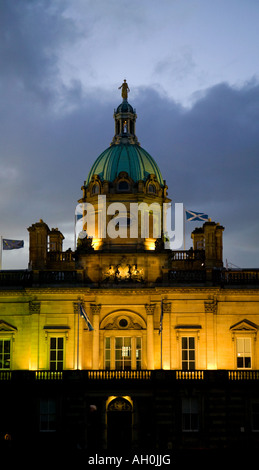 illuminated Lloyds Banking Group Bank of Scotland (formerly Hbos)  headquarters, The Mound, Edinburgh, Scotland, UK, Europe, Stock Photo
