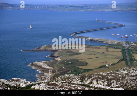 Aerial view of Holyhead harbour from Holyhead Mountain Stock Photo