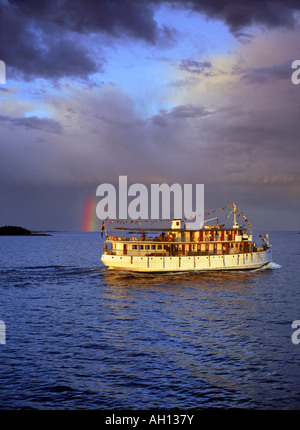 Gota Canal boat crossing part of Baltic Sea off Sweden's East Coast in summer Stock Photo