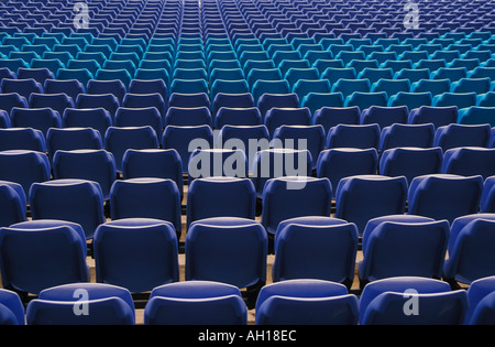 Rows of blue plastic seats in Stadium Australia Olympic games site Sydney New South Wales Australia Stock Photo