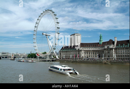 River Thames, South Bank and London Eye, London, England, UK, 29th July 2006. Stock Photo