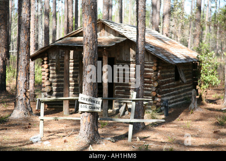 Typical Early Settlers Log Cabin Oke Fenokee Swamp Georgia  U.S.A. Stock Photo