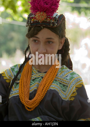 Kalasha woman with traditional wear Chitral Pakistan Stock Photo