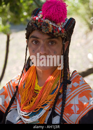 Kalasha woman with traditional wear Chitral Pakistan Stock Photo