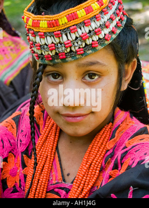 Kalasha girl portrait, Rumbur Valley, Pakistan Stock Photo