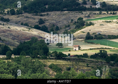 Fields and barn in the Massif Centrale Auverne 2005 Stock Photo
