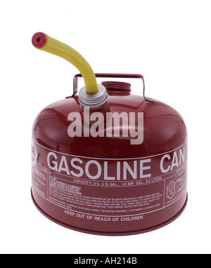 red gas can silhouetted on white background Stock Photo