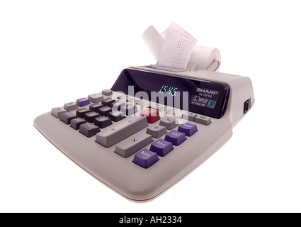adding machine silhouetted on white background Stock Photo