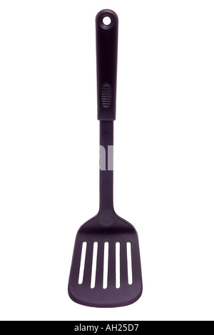 black plastic spatula silhouetted on white background Stock Photo