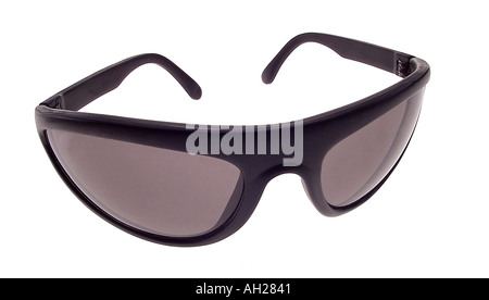 black plastic sun glasses silhouetted on white background Stock Photo