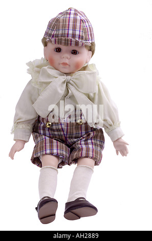 homemade boy doll silhouetted on white background Stock Photo