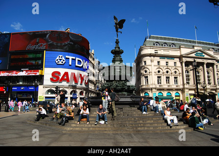 Statue of Anteros on Shaftesbury Memorial Fountain, Piccadilly Circus, West End, Greater London, England, United Kingdom Stock Photo