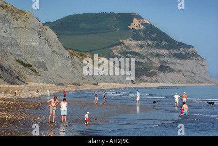 Holidaymakers on Charmouth Beach, Dorset. Stock Photo