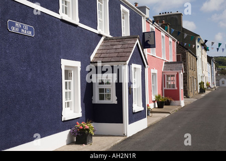 Colourful painted Georgian terraced buildings on street in historic quaint Welsh seaside town Aberaeron Ceredigion Mid Wales UK Britain Stock Photo