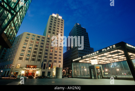 Berlin. Potsdamer Platz, U-Bahnhof Potsdamer Platz, Beisheim Center and Ritz Carlton Hotel by night. Stock Photo