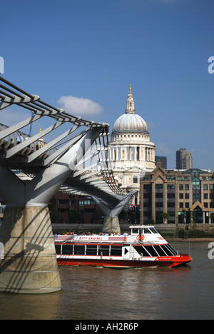 London Millennium Footbridge showing St.Paul's Cathedral, City of London, London, England, United Kingdom Stock Photo