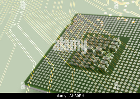 Processor and circuit board electronics background Stock Photo