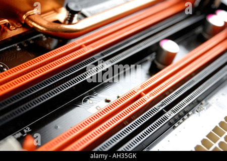 DDR3 memory slots on a computer motherboard Stock Photo