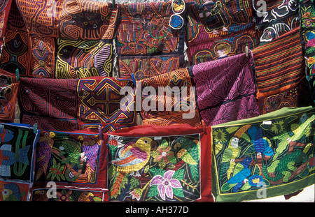 Colourful Molas hand made by Kuna women on The San Blas Islands Panama Stock Photo