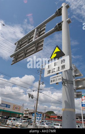 Tsunami warning in Kushimoto city Japan Height on sign indicate height from sealevel Stock Photo