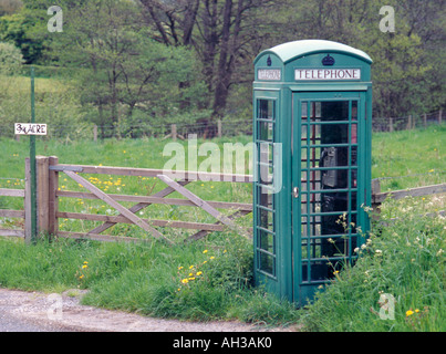 Country telephone box near Fangdale Beck, Bilsdale, North York Moors National Park, North Yorkshire, England, UK. Stock Photo