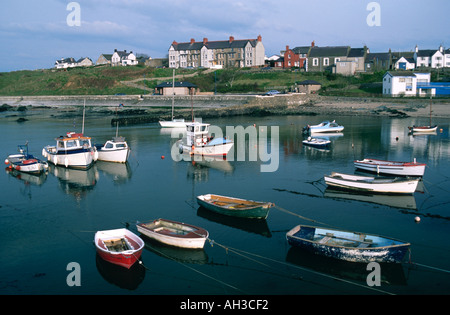 Moored Boats in the harbour at Cemaes  Bay on Anglesey North Wales 'Great Britain' Stock Photo