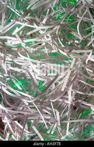 Shredded paper green background Stock Photo