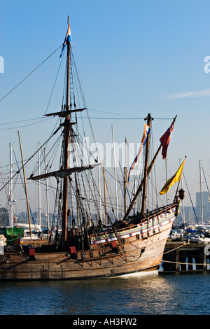 Melbourne Australia / The replica Dutch sailing ship Duyftken berthed in the suburb of Williamstown. Stock Photo