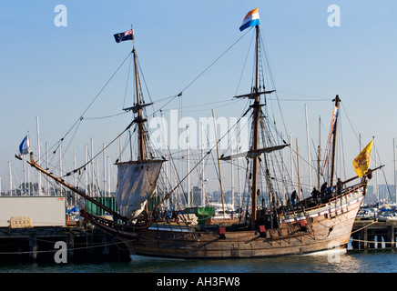 Melbourne Australia / The replica Dutch sailing ship Duyftken berthed in the suburb of Williamstown. Stock Photo