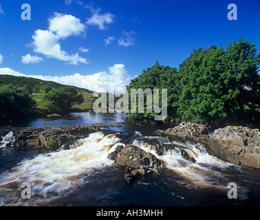 A waterfall on the River Tees between Low and High Force waterfalls in Teesdale, County Durham Stock Photo