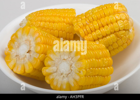 Sweet Corn in a white bowl. Stock Photo