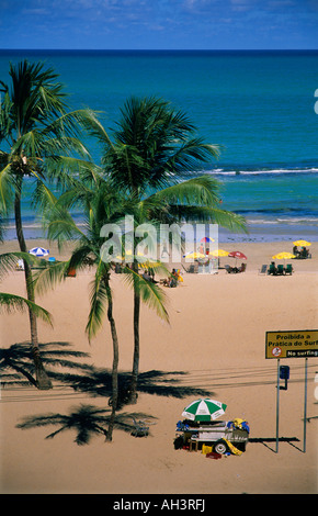 Boa Viagem Beach with bilingual Portuguese English sign saying No Surfing Recife Pernambuco Brazil Stock Photo