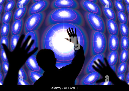 silhouette of crowd at Rave concert Stock Photo