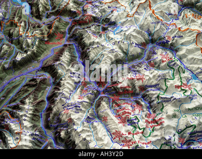 Relief map of 1992 Winter Olympic games locations in French Alps around Albertville Savoy France Europe Stock Photo